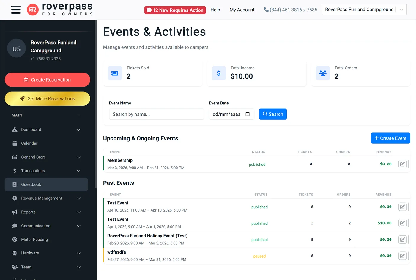 Event Ticketing, RoverPass platform screen