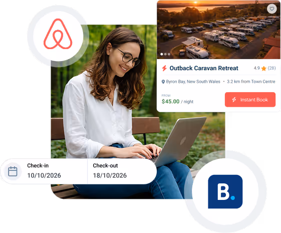 Australian camper booking a stay on Airbnb that updates automatically in RoverPass