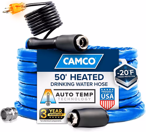 A 50 ft heated drinking hose designed for automatic temperature control