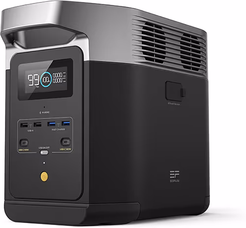 A black and silver portable power station