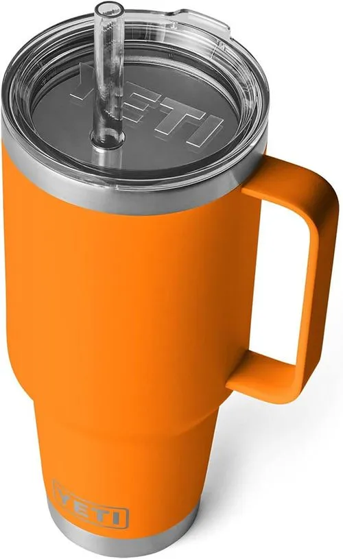 An orange Yeti Rambler tumbler