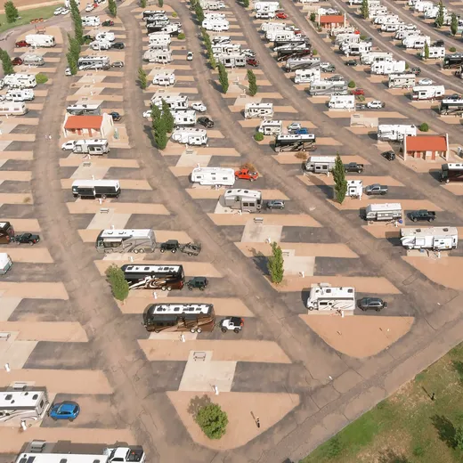 Aerial view of a large RV resort